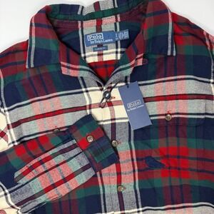 Polo Ralph Lauren Classic Fit Plaid Flannel Camp Shirt Mens Small Distressed NEW